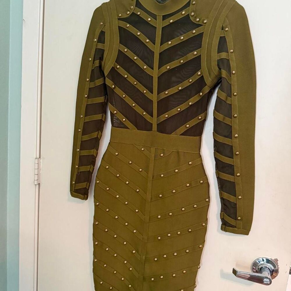 Olive green studded bandage dress size small